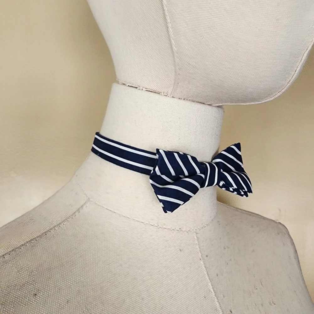 Navy/White Striped Bowtie